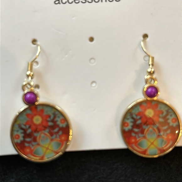 Desigual NWT pierced earrings gold colorful floral circle drop earrings - Picture 2 of 8